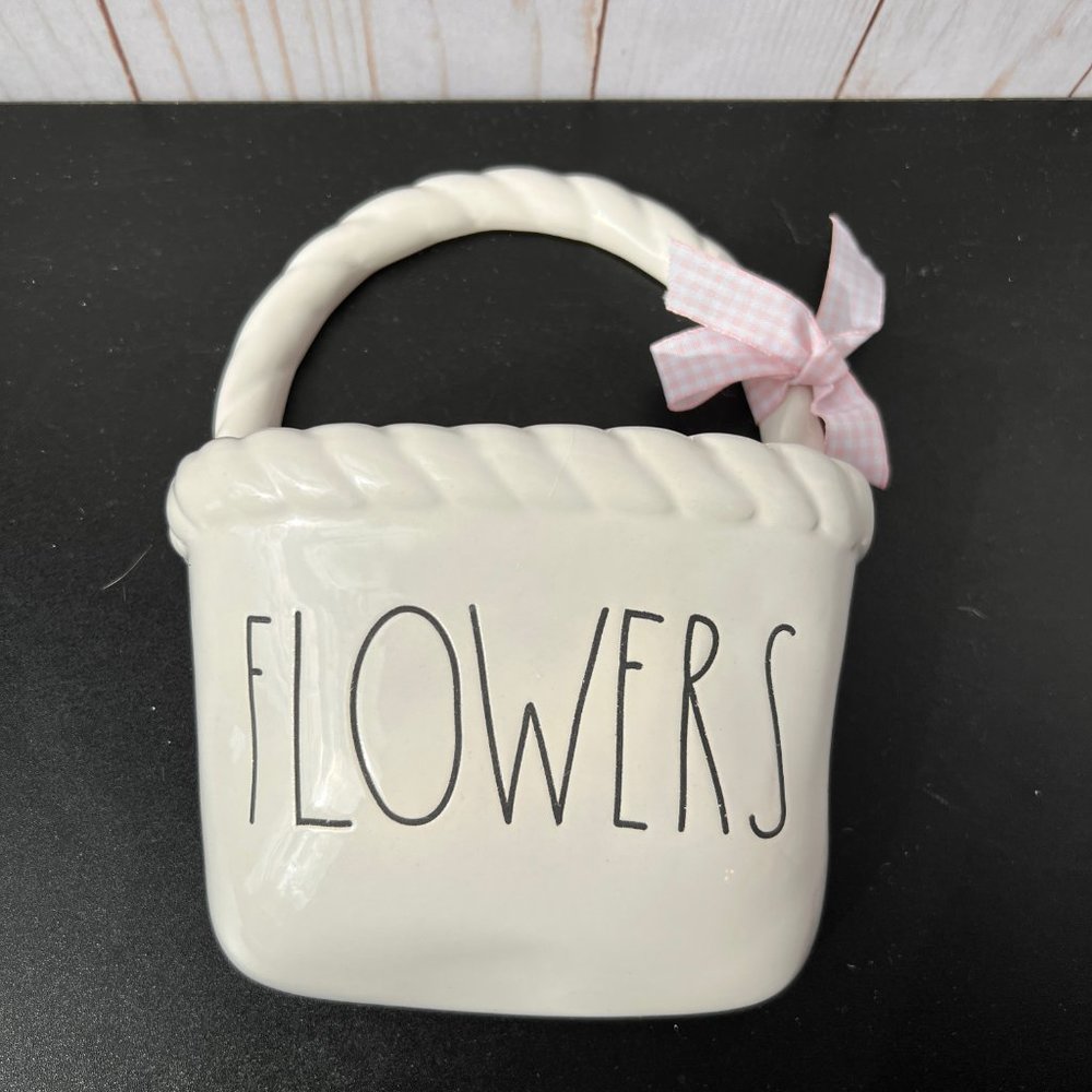 Rae Dunn FLOWERS hanging wall basket ceramic by Magenta vase planter RARE